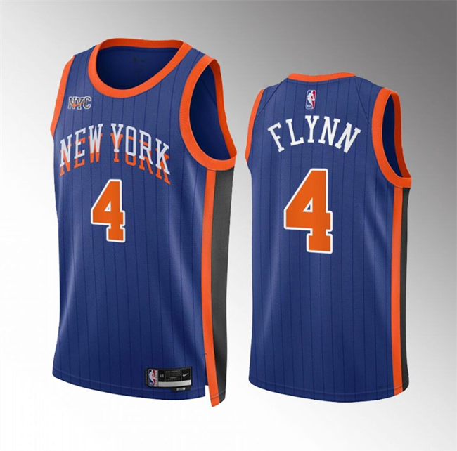 Men's New Yok Knicks #4 Malachi Flynn Blue 2023/24 City Edition Stitched Basketball Jersey